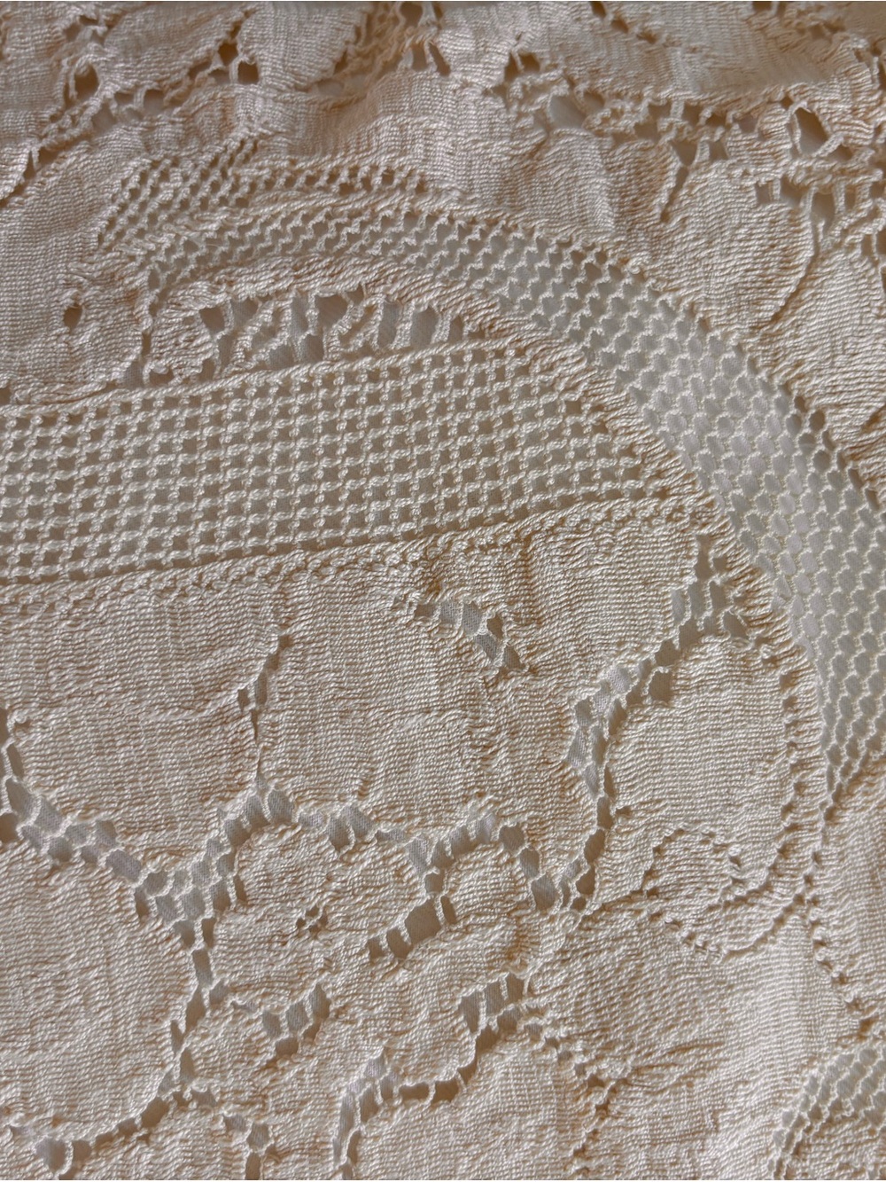 Vintage Quaker Lace Tablecloth Ivory Cottagecore Ornate Floral 72x64